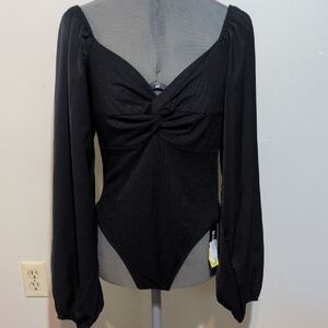 Allegra K Sweetheart Neck Balloon Sleeve Bodysuit